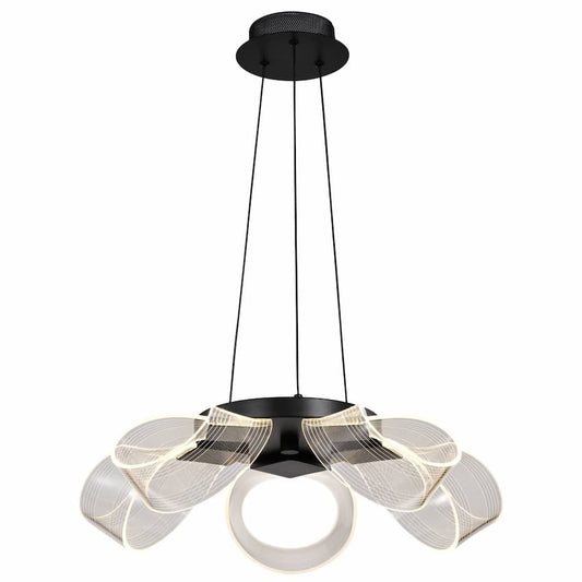 SATCO Nuvo Barnett 62-2036 21-inch 5-light LED chandelier with Matte Black finish and sculptural silk-screened acrylic ribbon lenses