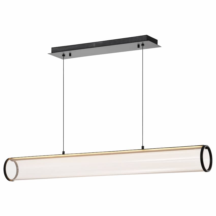 Nuvo Vale 62-2041 43-inch LED island pendant with matte black finish and silk screened acrylic lens