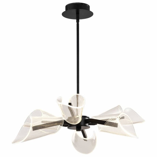 SATCO Nuvo Sedona 62-2281 28-inch 6-light LED chandelier with Matte Black finish and silk-screened acrylic lenses