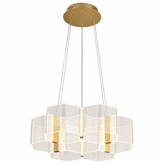 SATCO Nuvo Kenzo 62-2403 6-light LED chandelier with Polished Anodized Bronze finish and modern edge-lit acrylic light guide panels