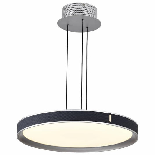 Nuvo Bandon 62-3001 20-inch LED pendant with gray finish and blue textured faux leather wrap