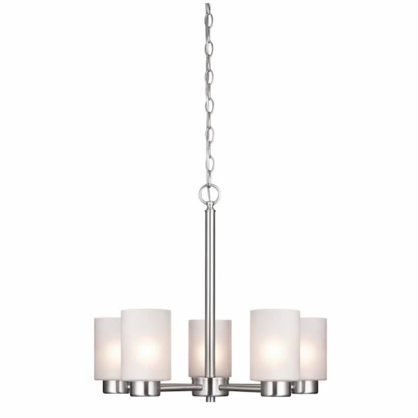 Westinghouse Sylvestre 6227400 5-light chandelier with Brushed Nickel finish and elegant frosted seeded glass shades