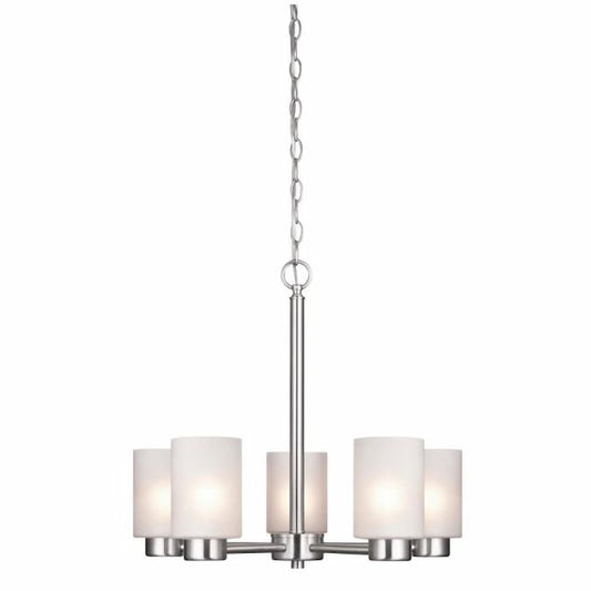Westinghouse Sylvestre 6227400 5-light chandelier with Brushed Nickel finish and elegant frosted seeded glass shades