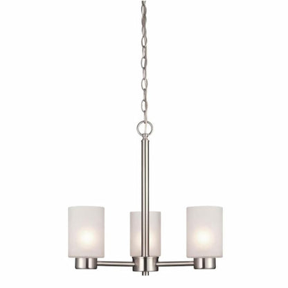 Westinghouse Sylvestre 6227500 3-light chandelier with Brushed Nickel finish and elegant frosted seeded glass shades