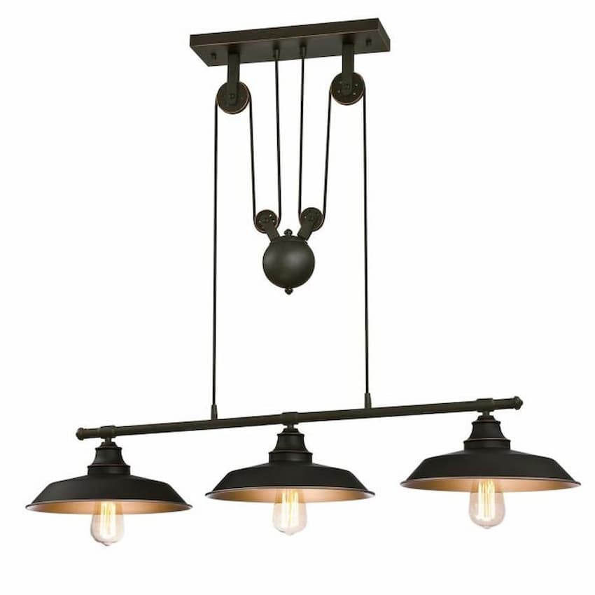 Westinghouse Lighting Iron Hill 6332500 3-light pendant with oil rubbed bronze finish and vintage industrial pulley design