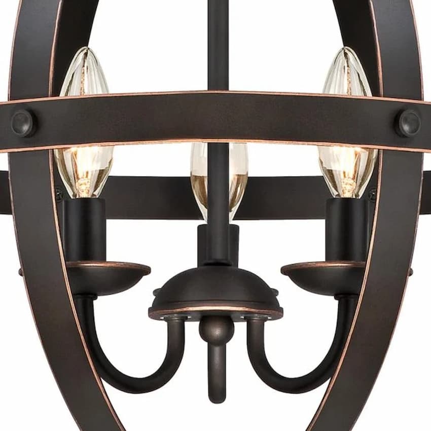 Westinghouse 6341800 Stella Mira chandelier featuring wide metal bands, Oil Rubbed Bronze finish with highlights and three exposed lights