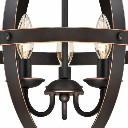 Westinghouse 6341800 Stella Mira chandelier featuring wide metal bands, Oil Rubbed Bronze finish with highlights and three exposed lights