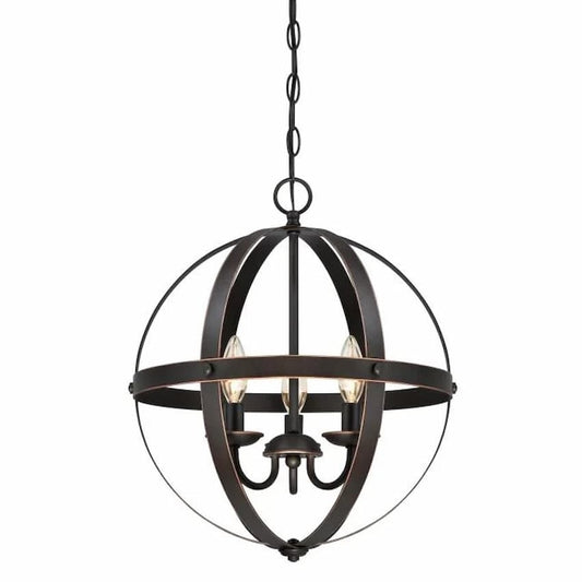 Westinghouse Stella Mira 6341800 3-light chandelier with Oil Rubbed Bronze finish and vintage industrial open-sphere design