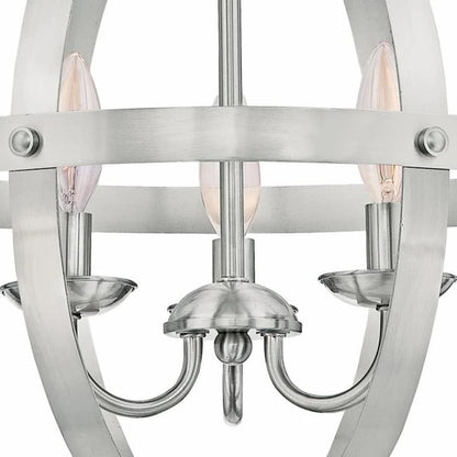 Westinghouse 6341900 Stella Mira chandelier featuring wide metal bands surrounding three exposed candelabra-style lights