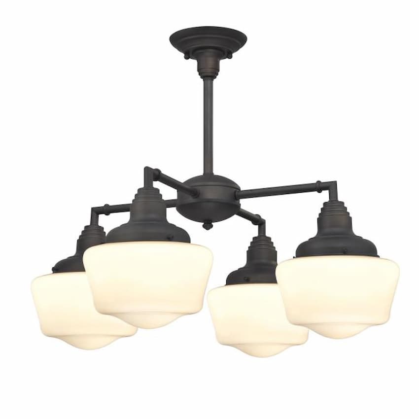 Westinghouse 6342000 Scholar convertible chandelier and semi-flush ceiling fixture with four White Opal glass shades