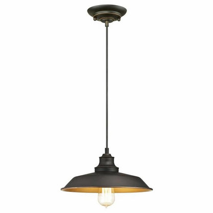 Westinghouse Lighting Iron Hill 6344700 one-light pendant with oil rubbed bronze finish and wide industrial metal shade