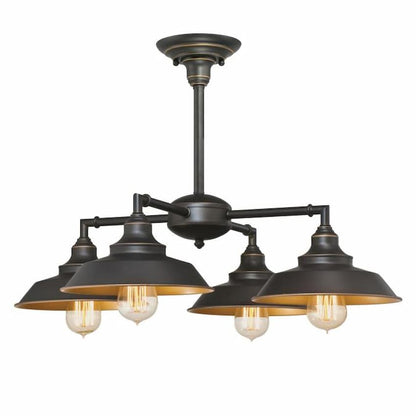 Westinghouse Iron Hill 6345000 4-light chandelier with Oil Rubbed Bronze finish and broad industrial metal shades