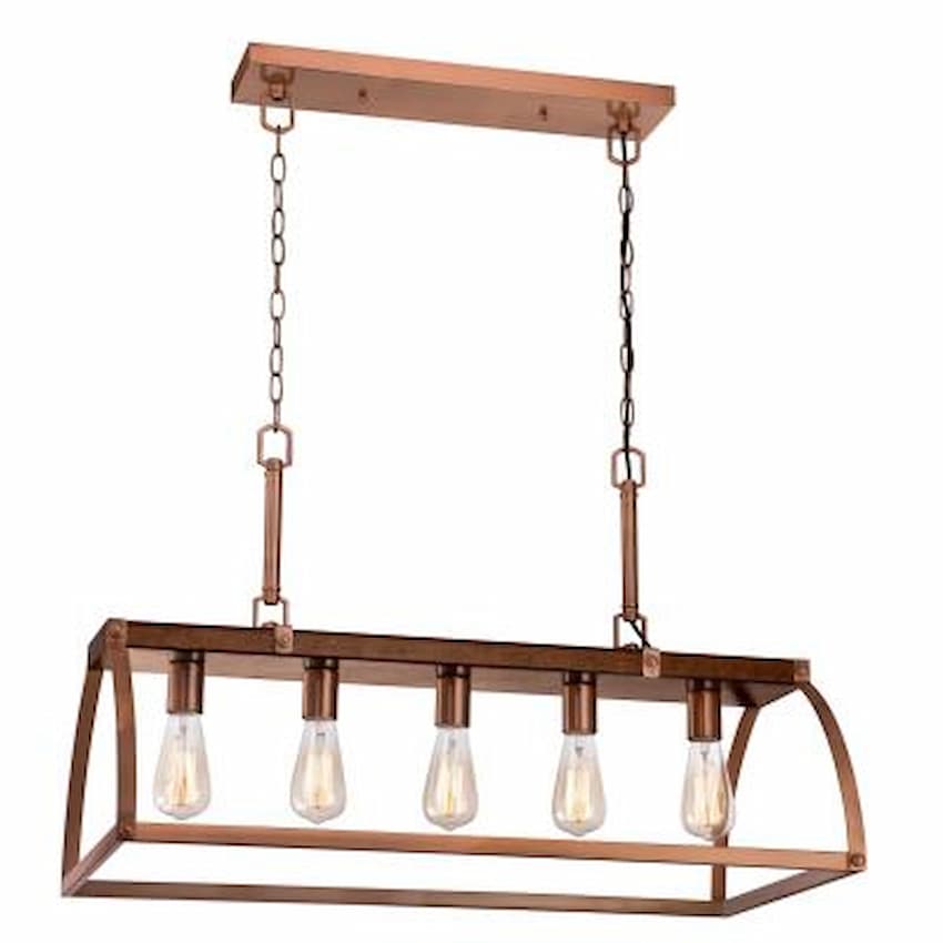 Westinghouse Oak Lane 6351600 5-light chandelier with Barnwood finish and rustic Washed Copper metal accents