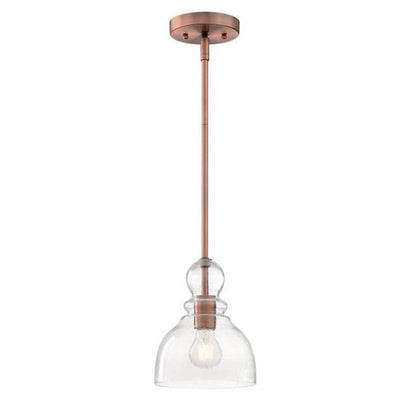 Westinghouse Lighting Fiona 6356400 mini pendant with washed copper finish and hand-blown clear seeded glass shade