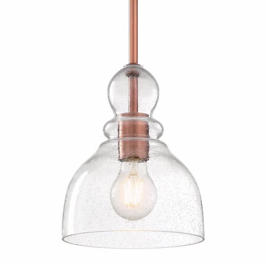Westinghouse Fiona 6356400 one-light indoor pendant featuring clear seeded glass and a warm washed copper metal finish