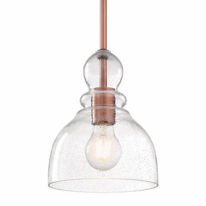 Westinghouse Fiona 6356400 one-light indoor pendant featuring clear seeded glass and a warm washed copper metal finish