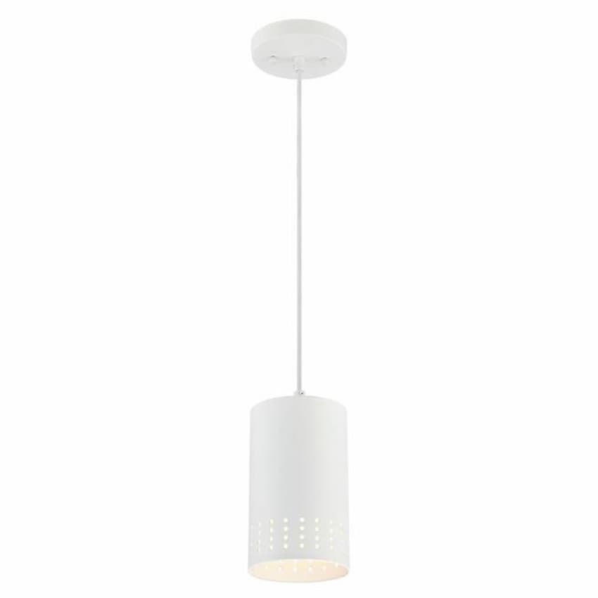 Westinghouse Lighting Phelps 6356700 one-light mini pendant with matte white finish and decorative perforated metal shade
