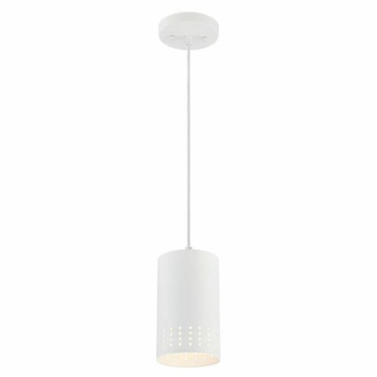 Westinghouse Lighting Phelps 6356700 one-light mini pendant with matte white finish and decorative perforated metal shade