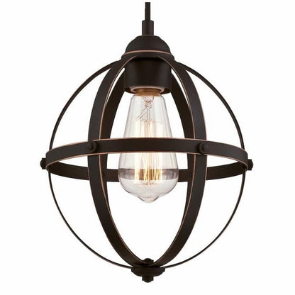 Westinghouse Stella Mira 6361900 indoor mini pendant featuring oil rubbed bronze with highlights, spherical metal cage and exposed bulb design