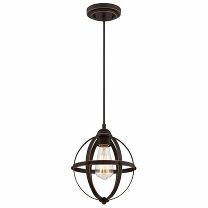 Westinghouse Lighting Stella Mira 6361900 one-light mini pendant with oil rubbed bronze finish and vintage industrial open-cage design