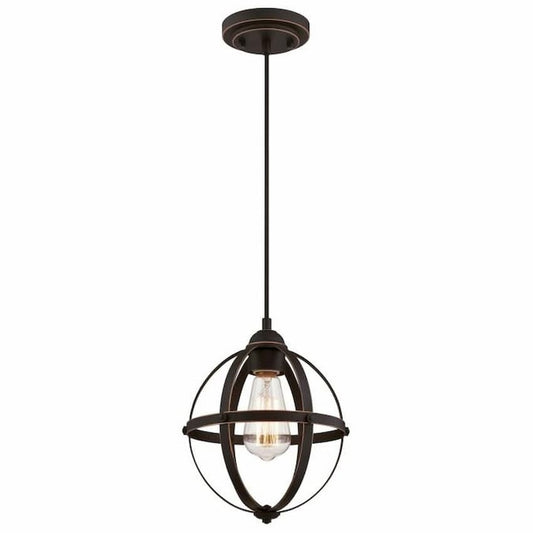 Westinghouse Lighting Stella Mira 6361900 one-light mini pendant with oil rubbed bronze finish and vintage industrial open-cage design