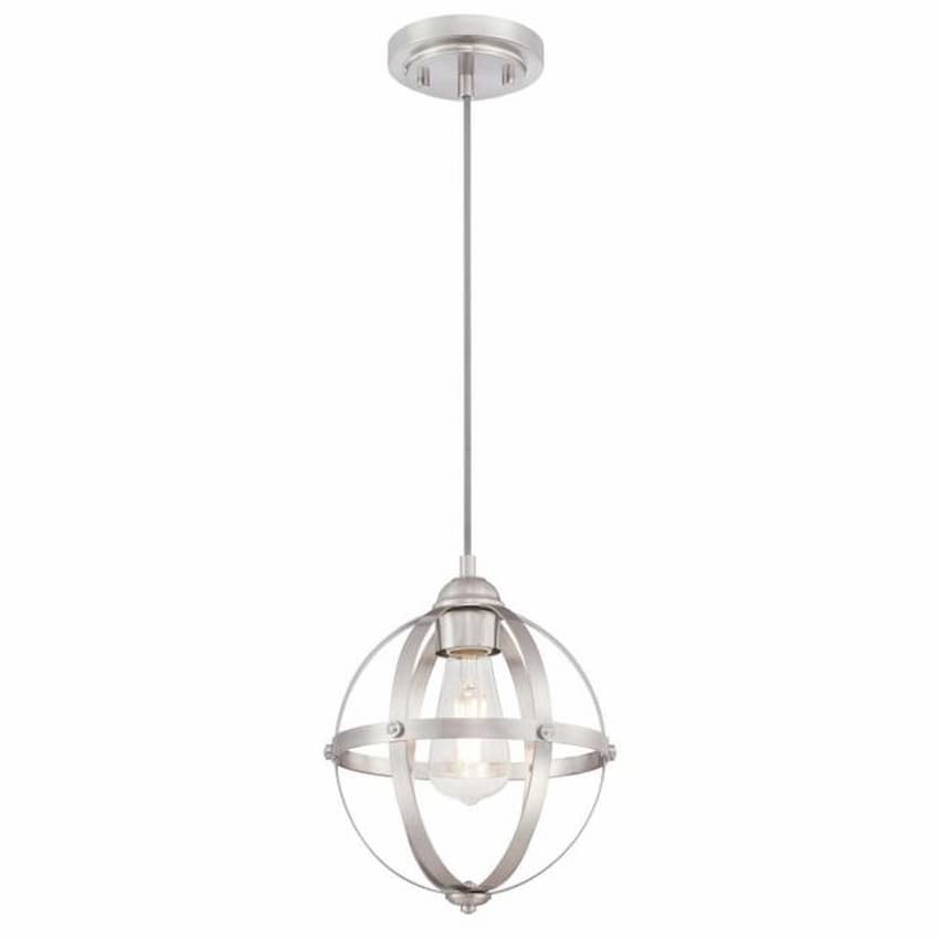 Westinghouse Lighting Stella Mira 6362000 one-light mini pendant with brushed nickel finish and vintage industrial open-cage design
