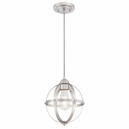Westinghouse Lighting Stella Mira 6362000 one-light mini pendant with brushed nickel finish and vintage industrial open-cage design
