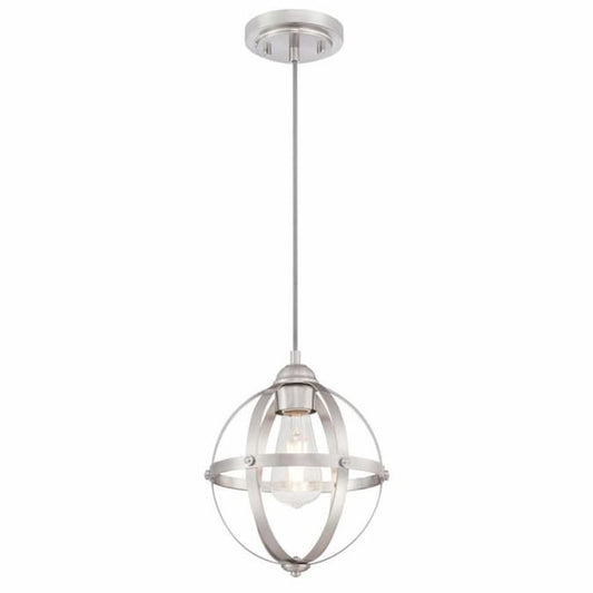 Westinghouse Lighting Stella Mira 6362000 one-light mini pendant with brushed nickel finish and vintage industrial open-cage design