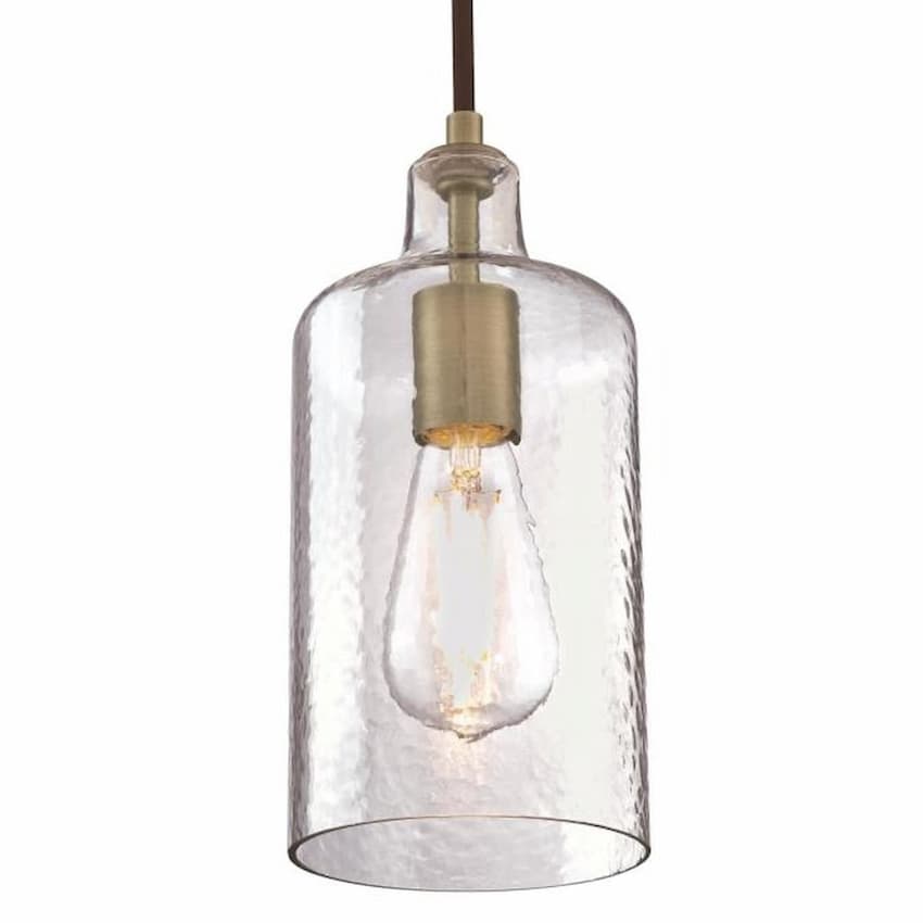 Westinghouse Lighting 6371400 Carmen pendant light with 5-inch clear textured glass shade and elegant antique brass finish