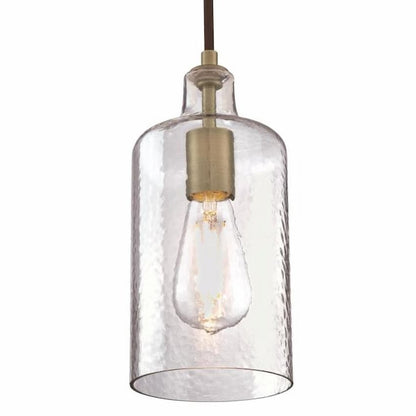 Westinghouse Lighting 6371400 Carmen pendant light with 5-inch clear textured glass shade and elegant antique brass finish