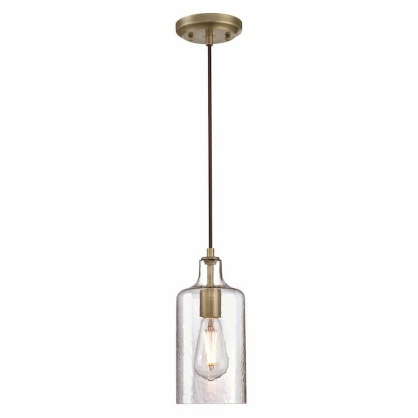 Westinghouse Carmen 6371400 indoor mini pendant featuring clear textured glass, antique brass hardware and vintage-inspired design