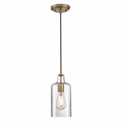 Westinghouse Carmen 6371400 indoor mini pendant featuring clear textured glass, antique brass hardware and vintage-inspired design