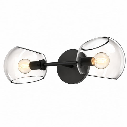 Alora Mood Willow WV548217MBCL 2-light vanity wall light in Matte Black with Clear Glass shades by Lumera Electric