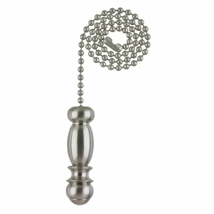 Westinghouse 7710300 pendant pull chain featuring a smooth brushed nickel finish, curved metal handle and decorative ridged detailing