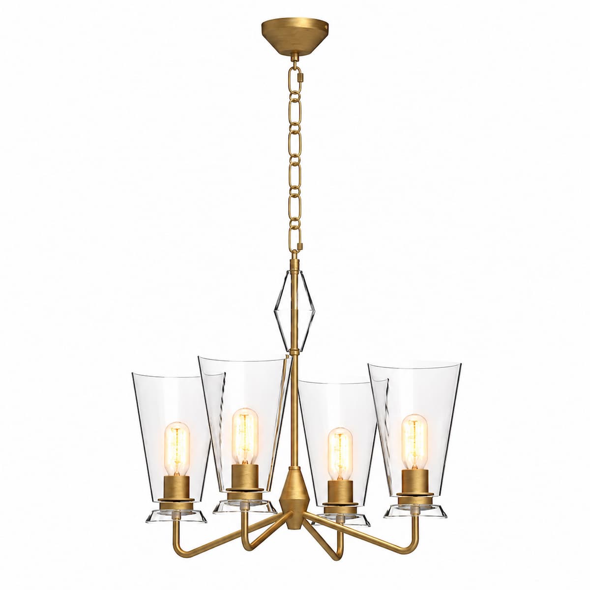 Alora Mood Salem CH570423BGCL 23-inch 4-light chandelier with Brushed Gold finish and glass details, unlit product view