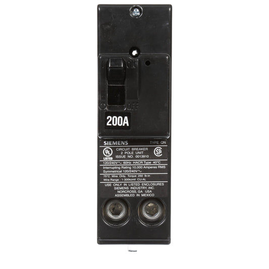 Siemens 200 Amp 2 Pole 120/240V Thermal Magnetic Circuit Breaker Plug-In Type QN
