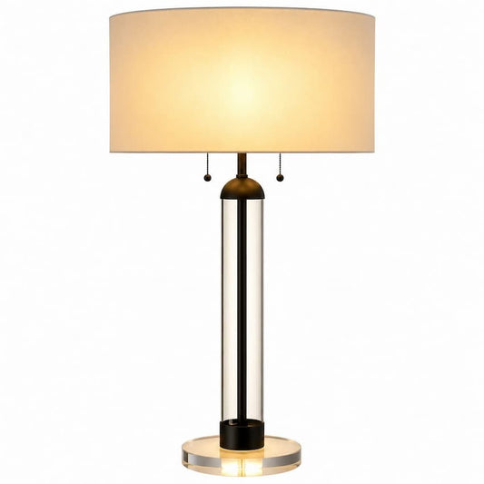 Alora Mood Sasha TL567218MBWL Table Lamp in Matte Black Finish with Clear Glass and White Linen Drum Shade