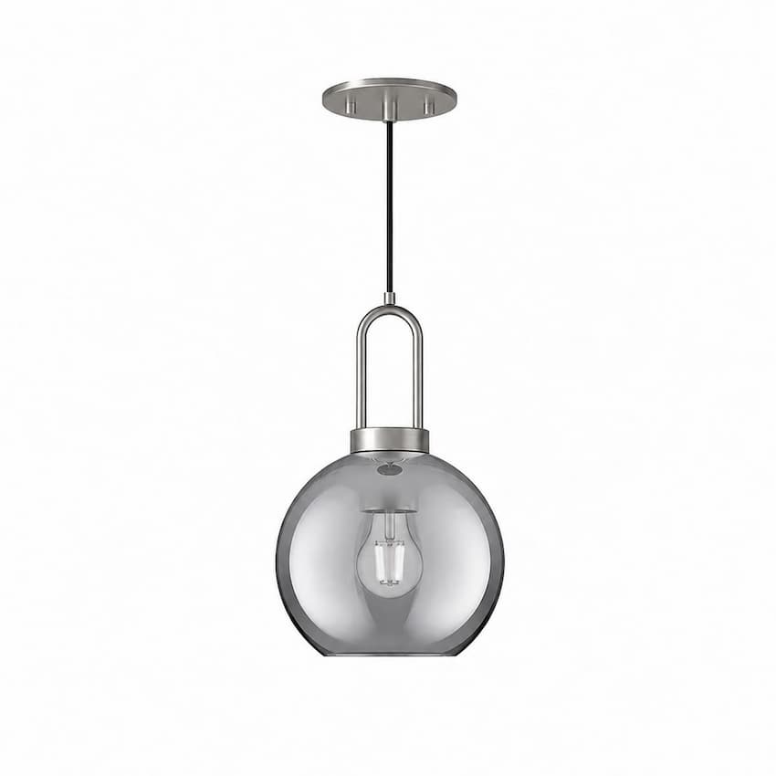 Alora Mood Soji Collection PD601608BNSM 1-Light Pendant with Brushed Nickel Steel Hardware, Smoked Solid Glass Globe and E26 Bulb Base