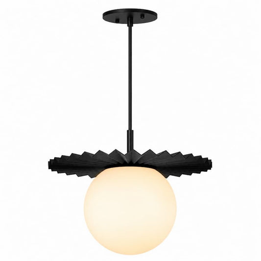 Alora Mood Plume PD501214MBOP 14-Inch 1-Light Pendant in Matte Black Finish with Opal Matte Glass Globe Shade