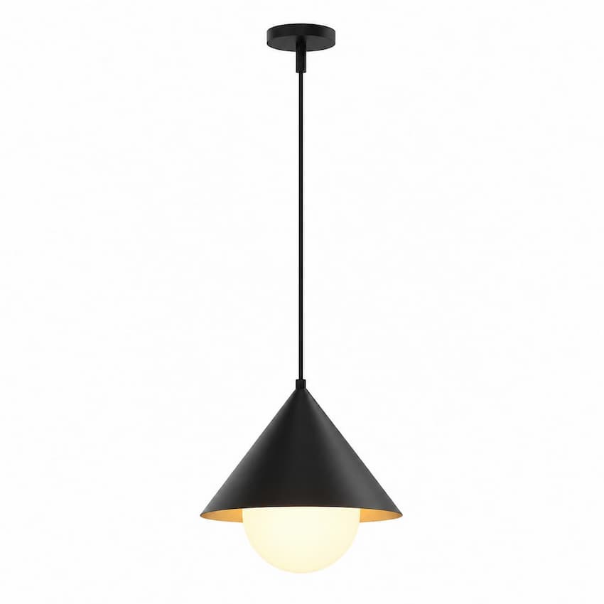 Alora Mood Remy PD485214MBOP 14-Inch 1-Light Pendant in Matte Black Finish with Opal Glass Shade