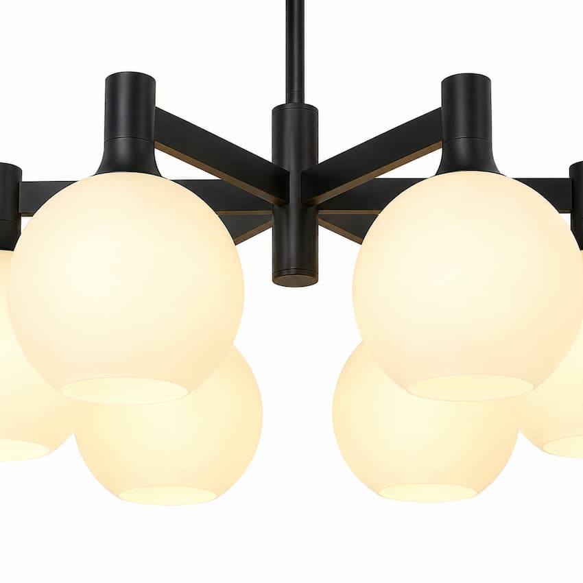 Alora Mood Castilla CH506230MBOP 6-Light Chandelier with E26 A19 Bulbs and Omni-Directional Illumination, Illuminated Product View