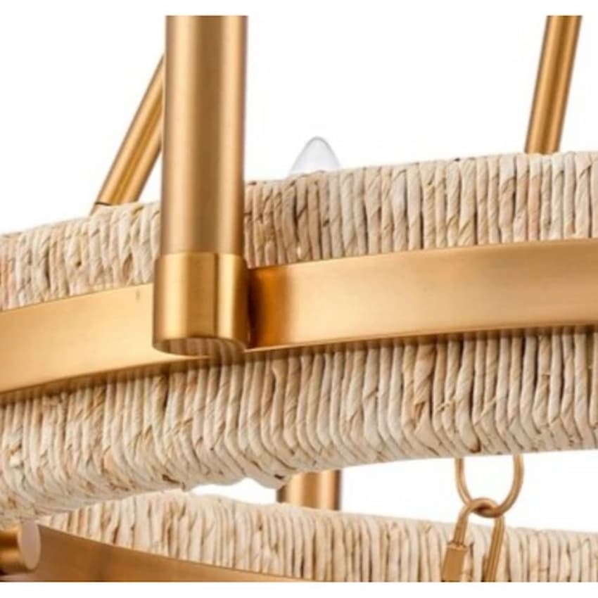 Arabela Lighting Copa 85116-10 organic chandelier with ten E12 candelabra lights and warm handcrafted natural fiber texture