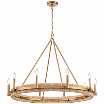 Arabela Lighting Copa 85116-10 41-inch 10-light chandelier with Natural Brass finish and natural Abaca fiber detailing