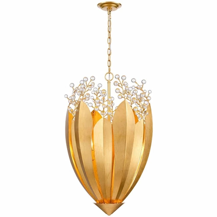 Arabela Lighting Callista 85131-6 32-inch 6-light chandelier with Antique Gold Leaf finish and clear crystal accents