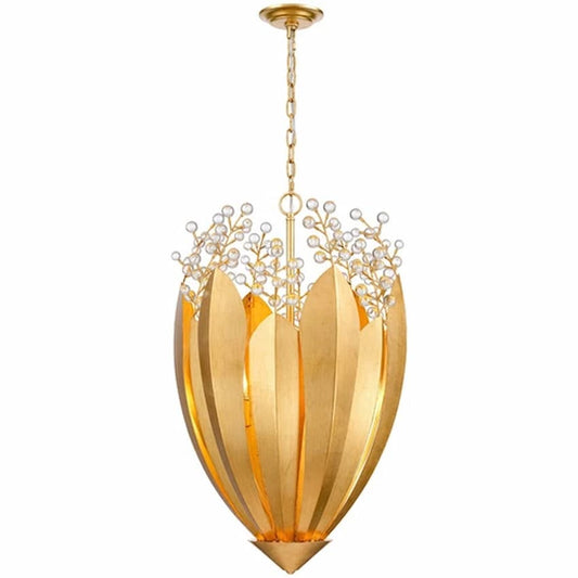 Arabela Lighting Callista 85131-6 32-inch 6-light chandelier with Antique Gold Leaf finish and clear crystal accents