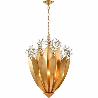 Arabela Lighting Callista 85132-9 36-inch 9-light chandelier with Antique Gold Leaf finish and shimmering clear crystal accents