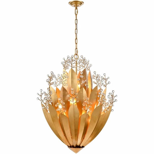 Arabela Lighting Callista 85133-16 42-inch chandelier with Antique Gold Leaf finish and sparkling clear crystal bead accents