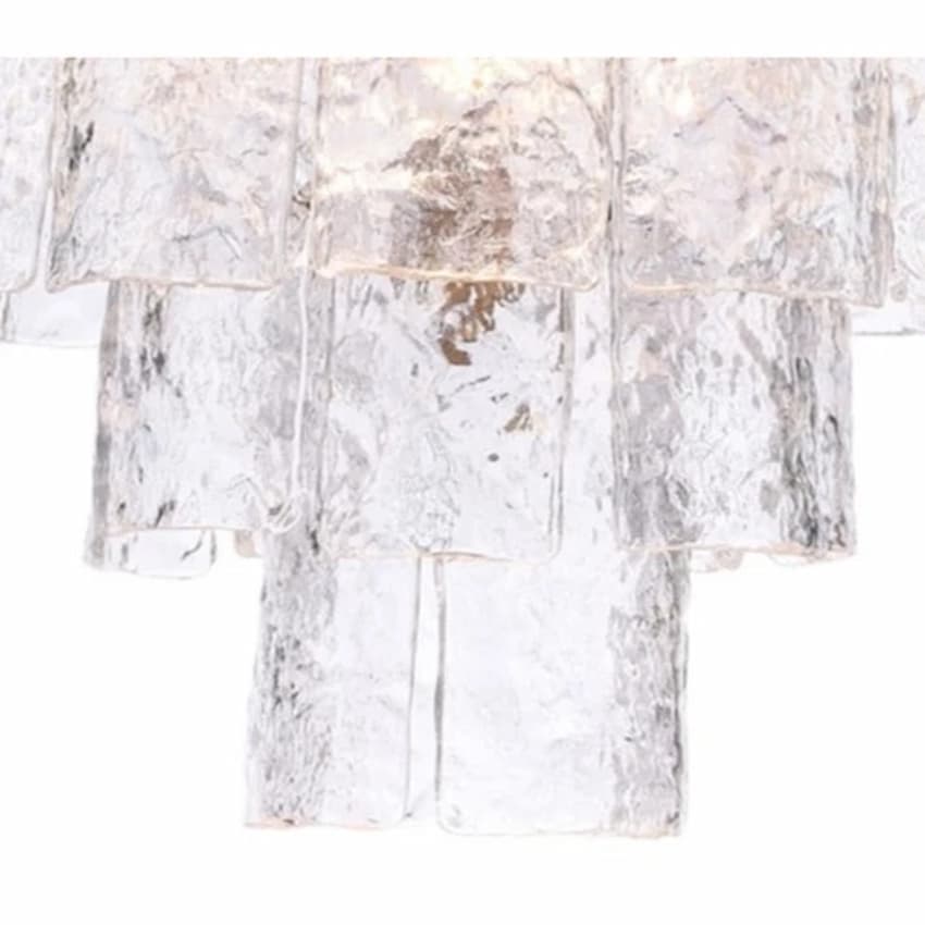 Arabela 85162-13 Fire and Ice 13-light chandelier featuring layered clear glass slabs and rich Lacquered Gold iron construction