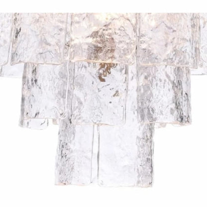 Arabela 85162-13 Fire and Ice 13-light chandelier featuring layered clear glass slabs and rich Lacquered Gold iron construction