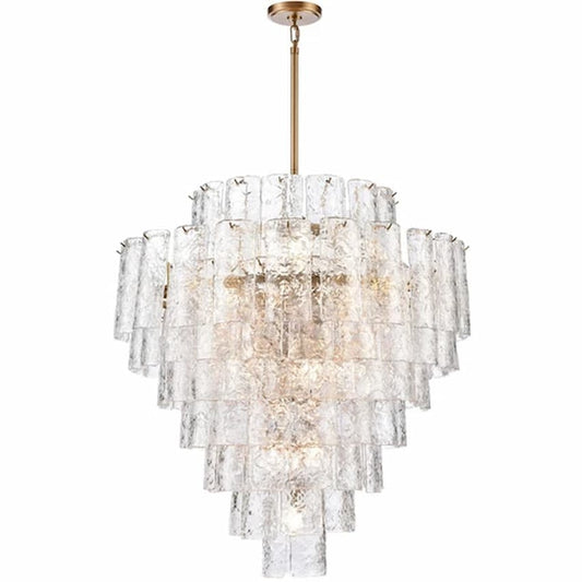 Arabela Lighting Fire and Ice 85163-21 37-inch chandelier with Lacquered Gold finish and sculptural clear textured glass panels